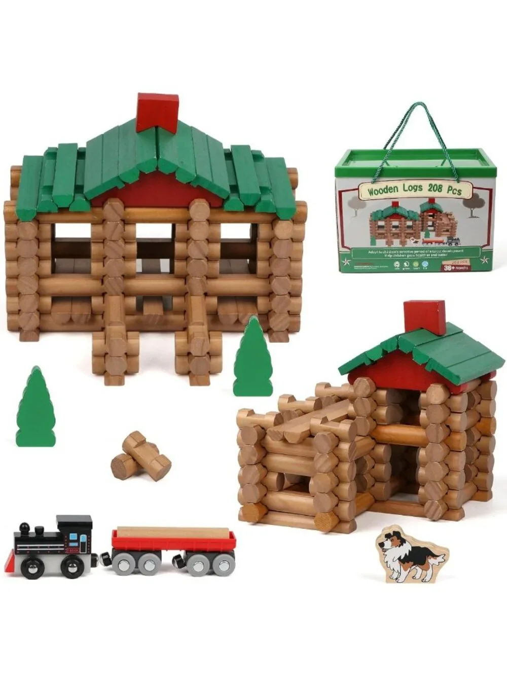 208 Pcs Classic Wooden Building Logs Set for Kids - Creative Educational Gift